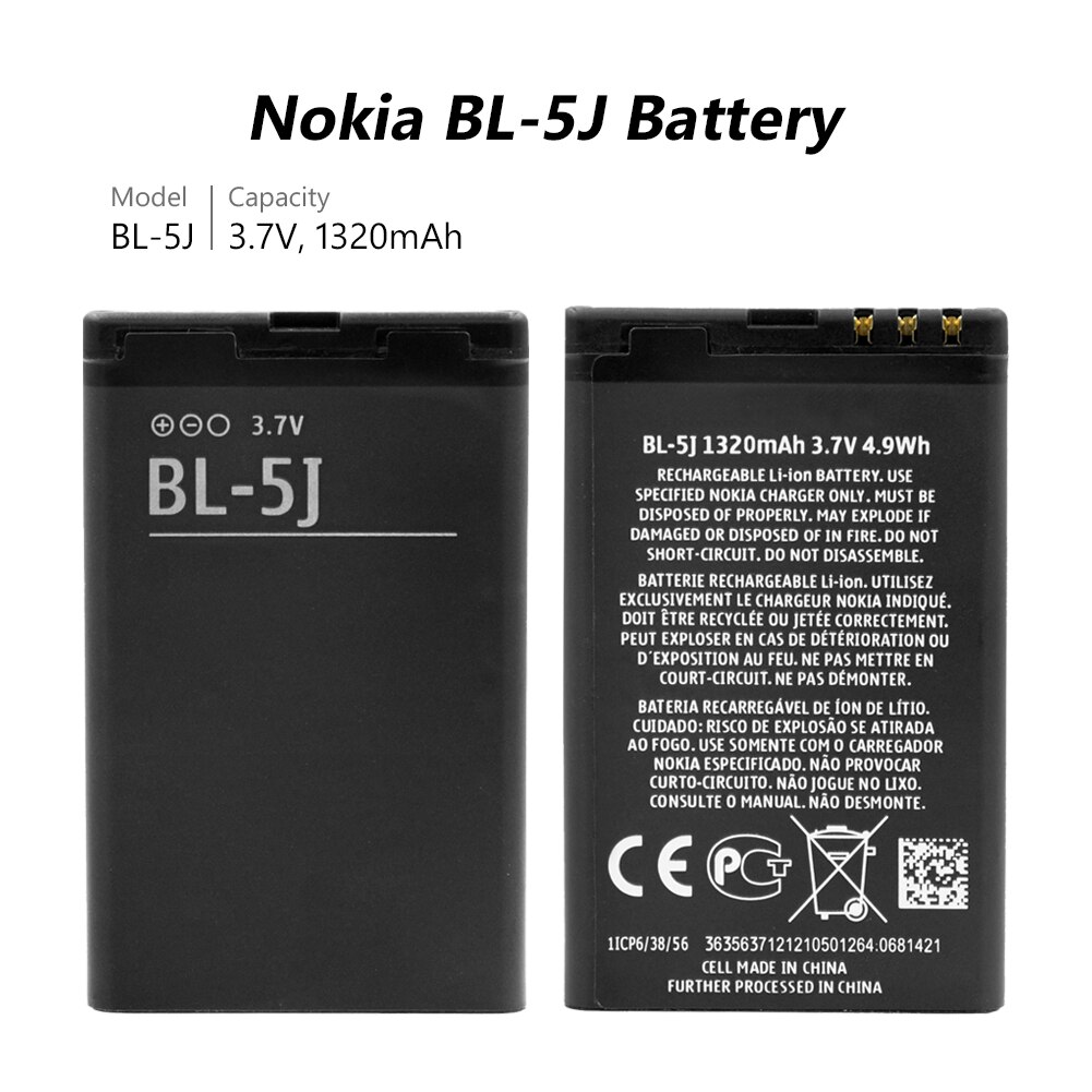 100% Originele Vervanging BL-5J Batterij Voor Nokia N900 Lumia 520 521 525 5230 5233 5238 5800 5802 X6 c3