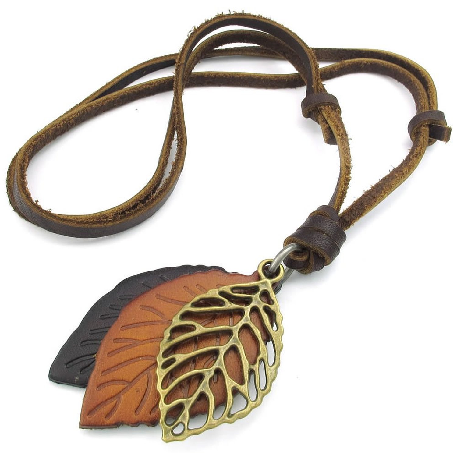 Jewelry Men's Ladies Necklace, Leaf, Adjustable Sizes Alloy Pendant with Leather Necklace