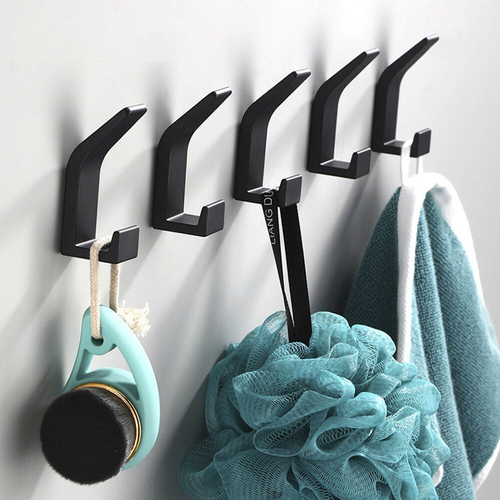 5Pcs Zelfklevende Muur Haken Kleding Tas Hanger Haak Wandmontage Jas Handdoek Roestvrij Sleutels Houder Keuken Badkamer accessoires: Black