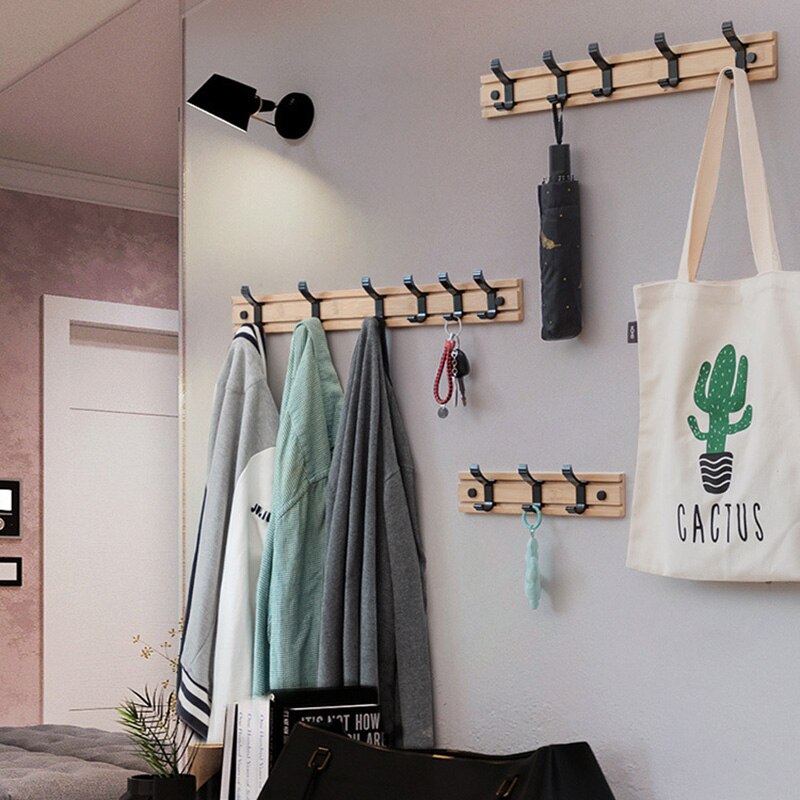 Bamboe Kapstok Muur Gemonteerde Haken Eenvoudige Hanger Slaapkamer Muur Rack Met Beweegbare Haken Tt-Best