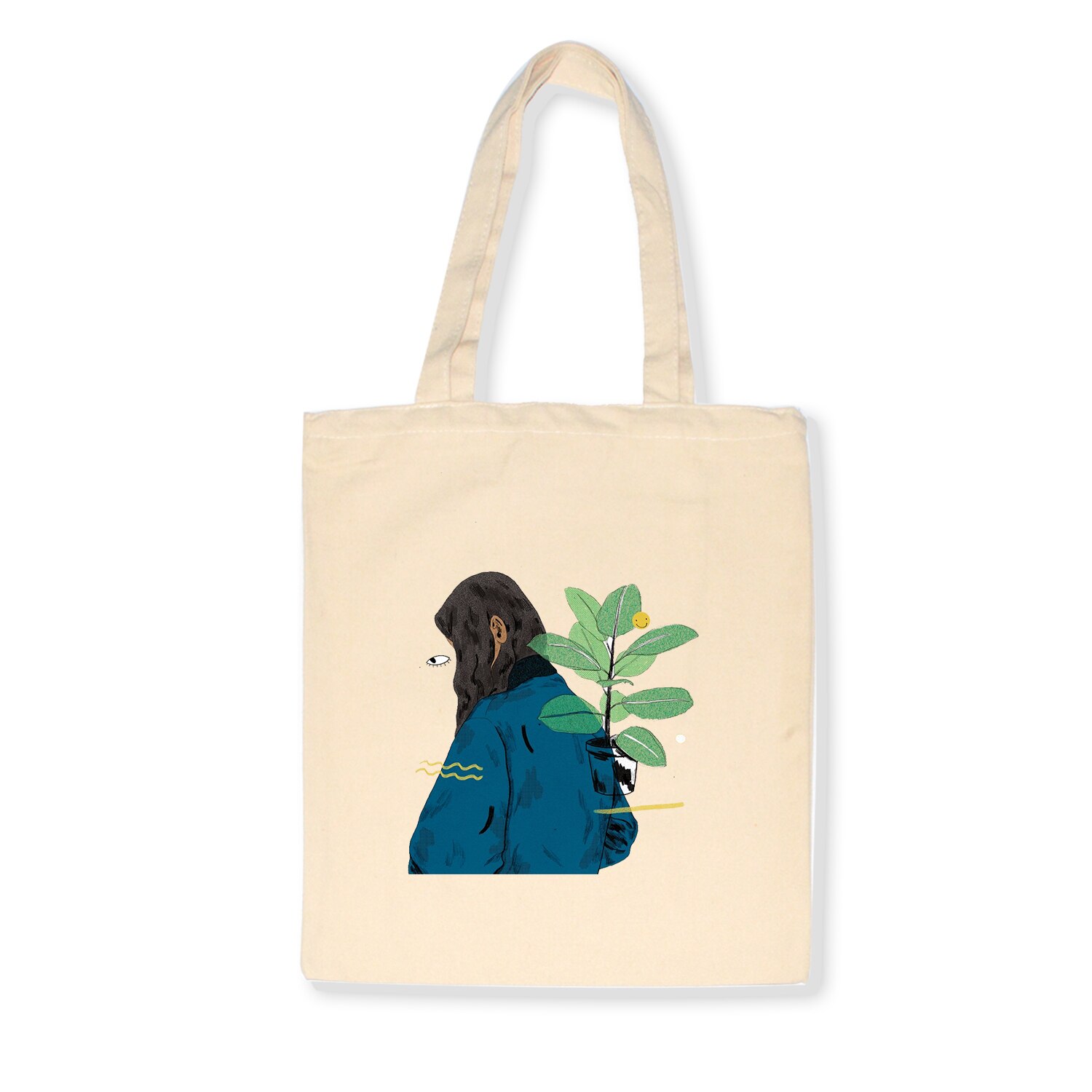 Eenvoudige Print Patroon Boodschappentas Zonder Voering Vrouwen Casual Katoenen Canvas Winkelen Schoudertassen Tassen Eco Herbruikbare: R327BEIGE