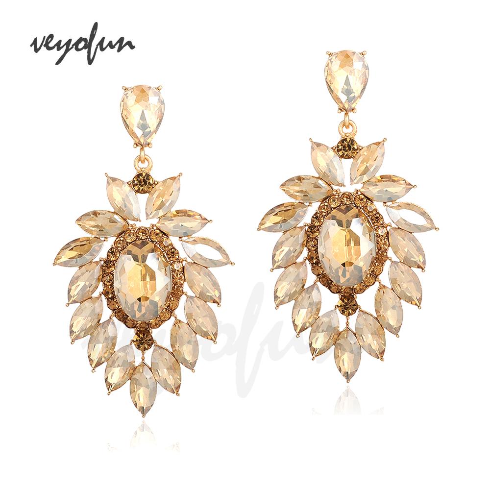 Veyofun-pendientes colgantes de cristal hipérbola para mujer, aretes grandes, joyería de: champagne / Champán