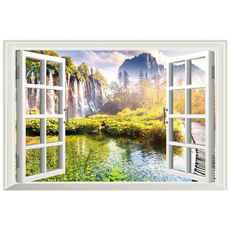 Outside the window sea view mural water city landscape 3d vinyl wall stickers home decoration scenery poster wallpaper 90*60cm