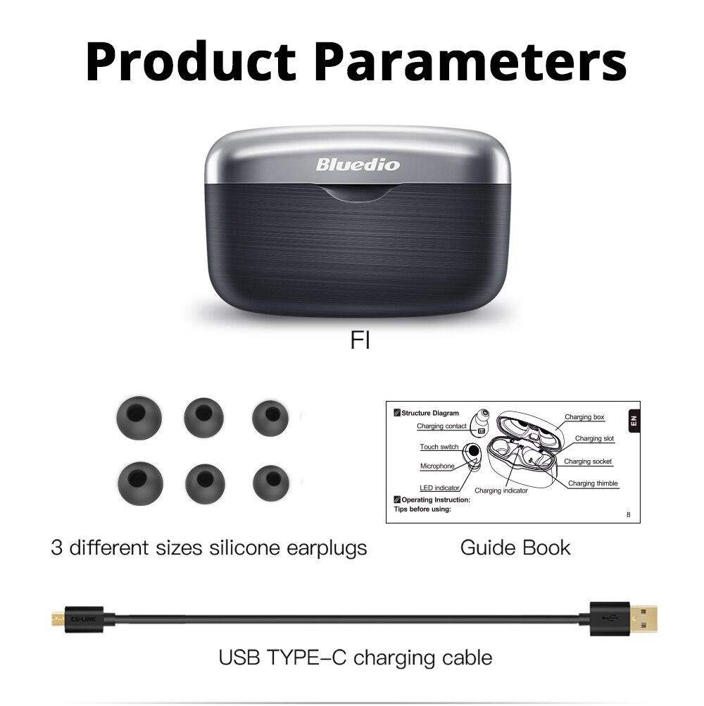Bluedio fi bluetooth oordopjes waterdicht, echt draadloos, sport oordopjes, tws hifi aptx met microfoon, game-ervaring, in-ear touch headset