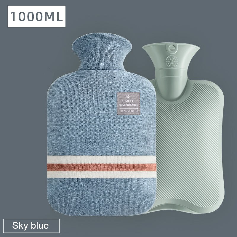 Bottiglia di acqua calda tinta unita PVC addensato gomma siliconica bottiglia di acqua calda irrigazione scaldamani borsa calda per scaldamani: tianlan1000ml