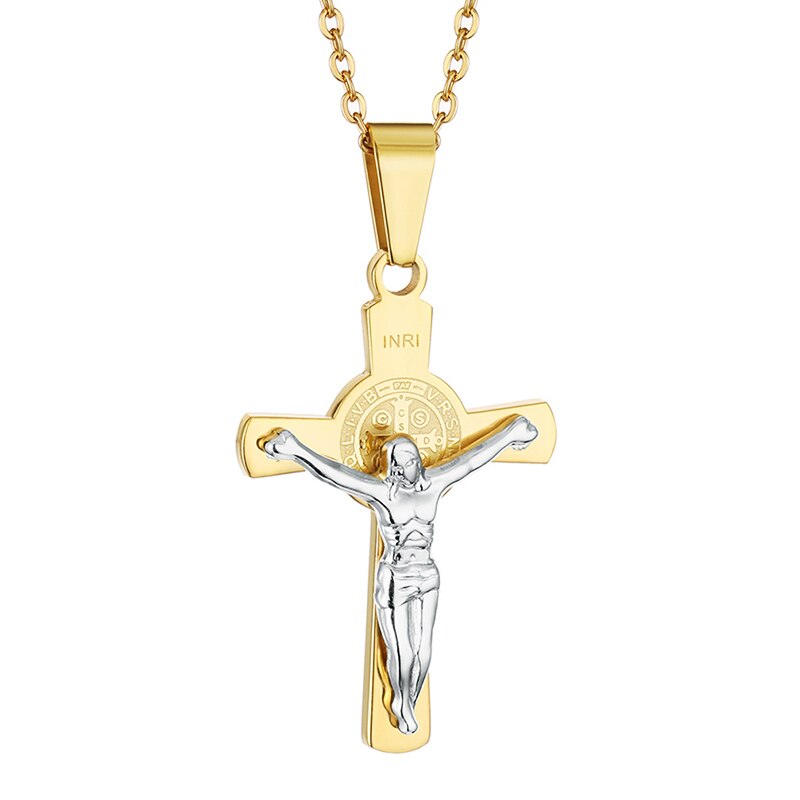 Kruis Ketting Religieuze Crucifixi Christian Kettingen Hangers Goud Zilver Kleur Cadeau Voor Vriendje Mannen Sieraden Cadenas Hombre: Gold Silver Tone