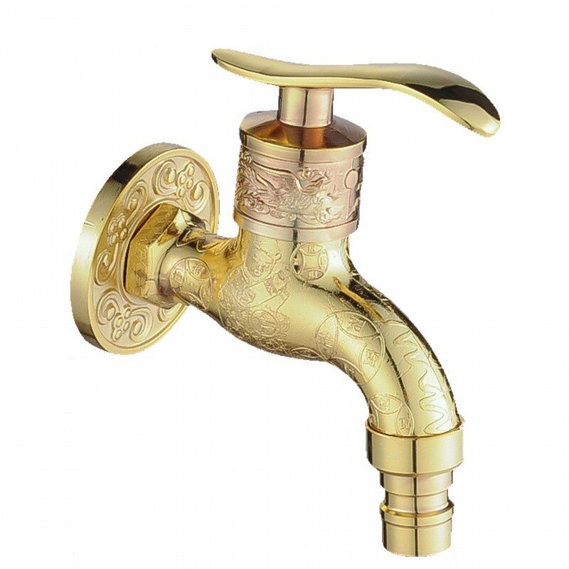 Wall Mount Faucet Antique Dragon Carved Retro Tap Decorative Outdoor Garden Faucet Washing Machine Taps: Gold