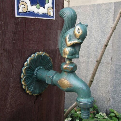 Grifo decorativo para jardín al aire libre, grifo con forma de Animal, de ardilla de latón antiguo, para lavar mopa/riego de jardín, grifo de Animal: green
