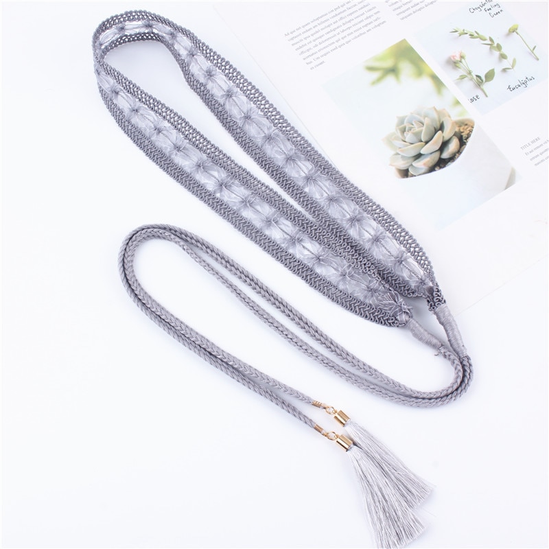 Cinturón de cintura de encaje trenzado para mujer, cinturón de cintura calado, decoración de falda, cinturón con borlas, tejido torcido, cuerda de nudo