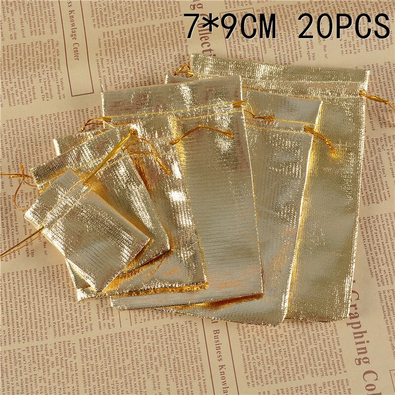 20pcs/bag 7x9cm 5x7cm Adjustable Jewelry Packing Silver/ Gold Colors Drawstring Velvet Bag,Wedding Bags & Pouches: M gold 20PC