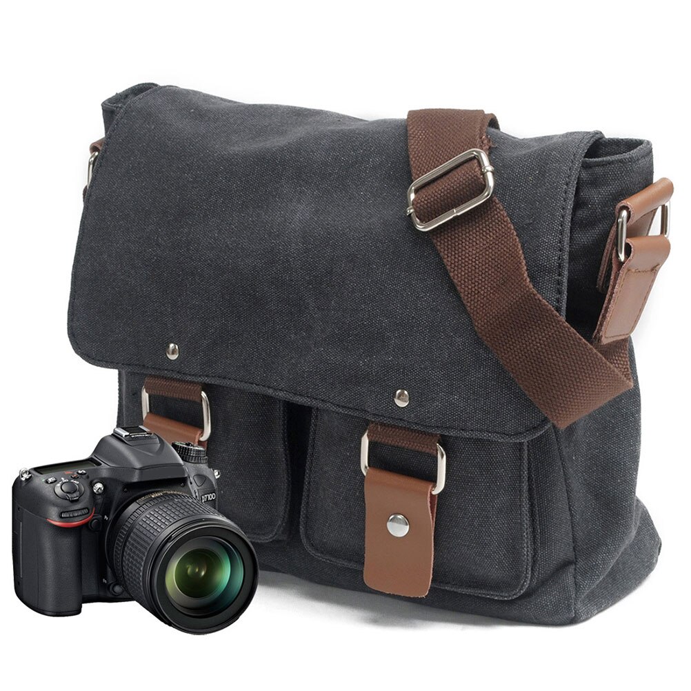 Vintage kamerataske fritid rejser læder trim vandtæt fotografering fotopose skulder messenger taske til kvinder: Default Title