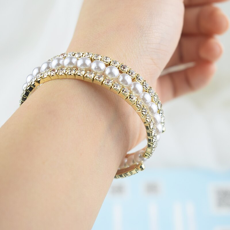 Crystal Parel Armband Goud Zilver Plated Bangles Dames Strass Armband Opening Armband Meisje Sieraden
