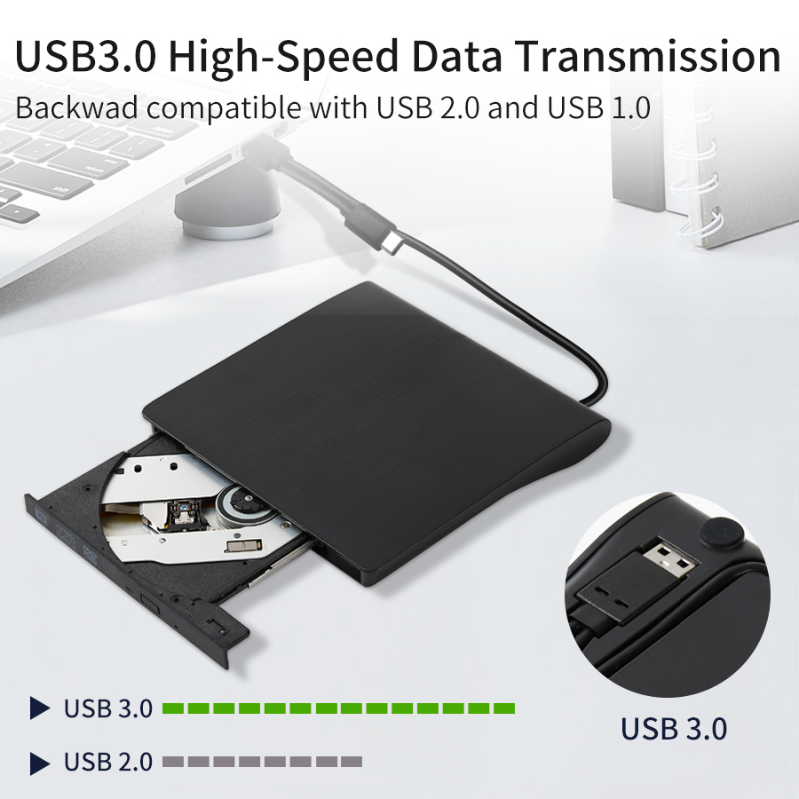 Dvd-optager bærbar usb 3.0 type-c ultratynd ekstern drevlæser afspiller til bærbar computer stationær harddisk boost desktop ydeevne