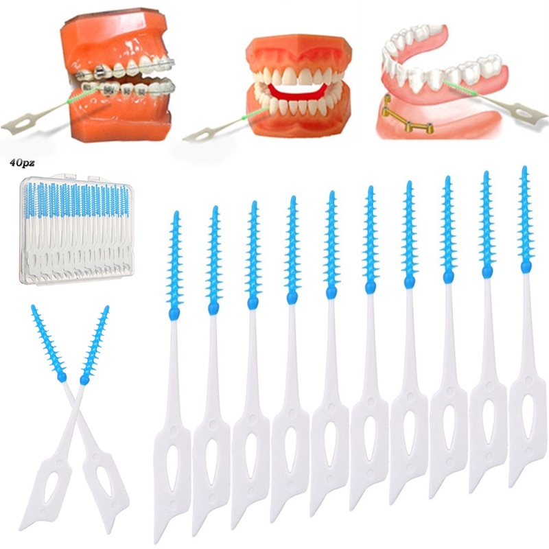 Cepillo Interdental Push-Pull de 0,7mm, cepillo de alambre para ortodoncia, herramienta para el cuidado bucal, 40 unids/lote