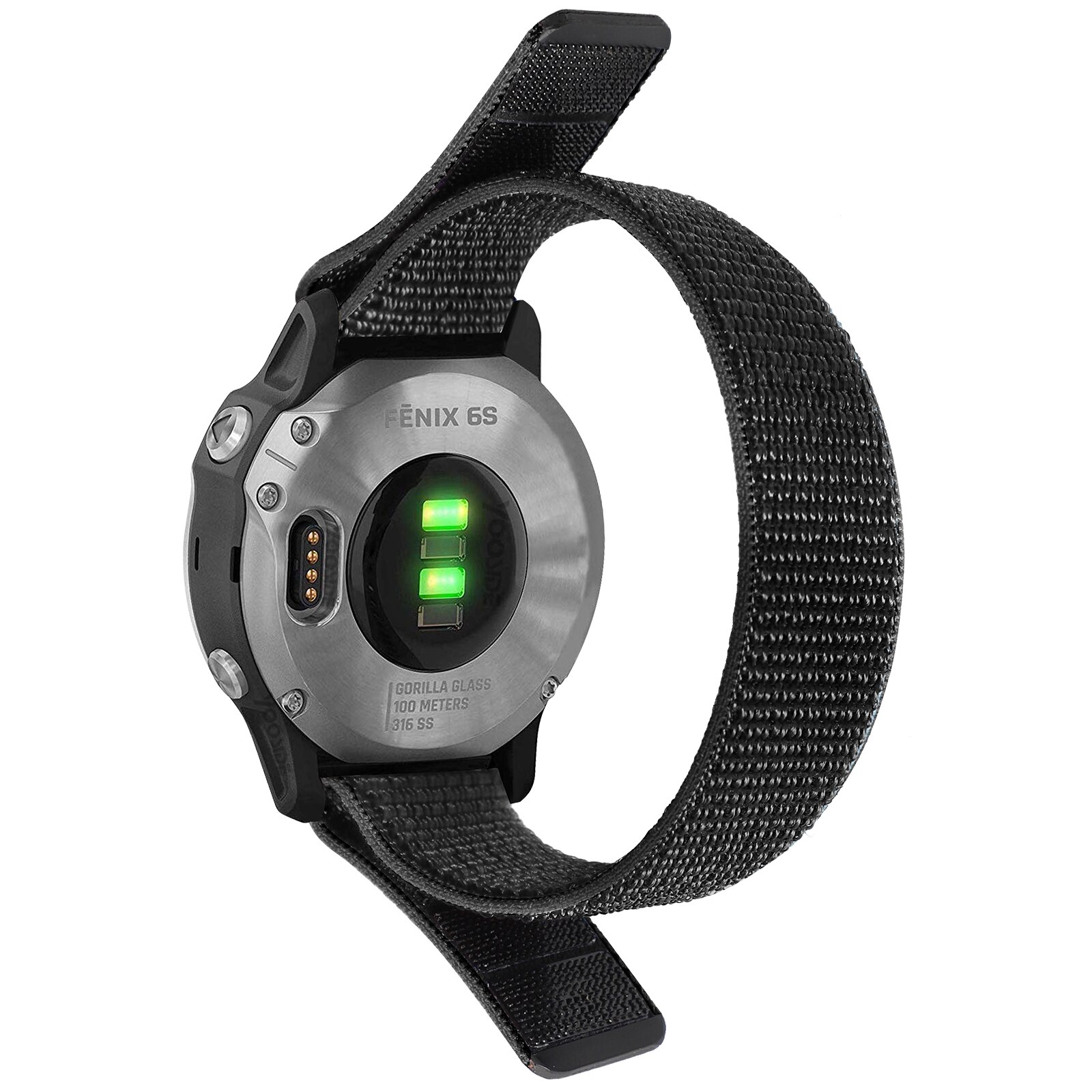 22mm 20mm kellonranneke garmin fenixille 6 6s pro/fenix 5 5s plus kudottu nailonranneke garmin quatixille 6 5/ instinct ranneke correa: Musta / 20mm