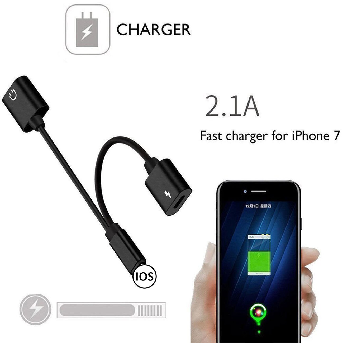 2 in 1 Splitter Adapter for iPhone X/8/8 Plus/7/7 Plus for Lightning Headphone Audio & Charge Adapter