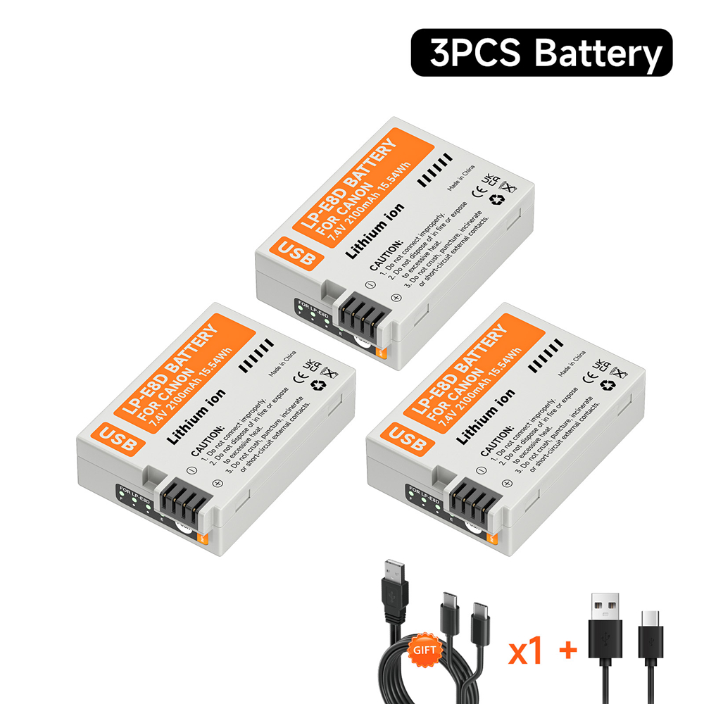 Batería LP - e8 lpe8, con entrada tipo C + cargador doble LCD de caja de almacenamiento, para la Cámara Canon EOS 550D 600D 650d 700d x7i x6i X5 X4 T2i t3i t4i t5i: Azul