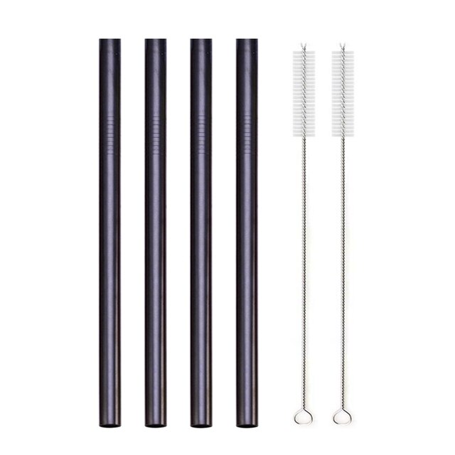 Pajitas de Metal Grandes para Batidos, Tubo de Acero Inoxidable 304, Respetuoso con el Medio Ambiente, Reutilizable, Accesorio de Consumo para Bar: black