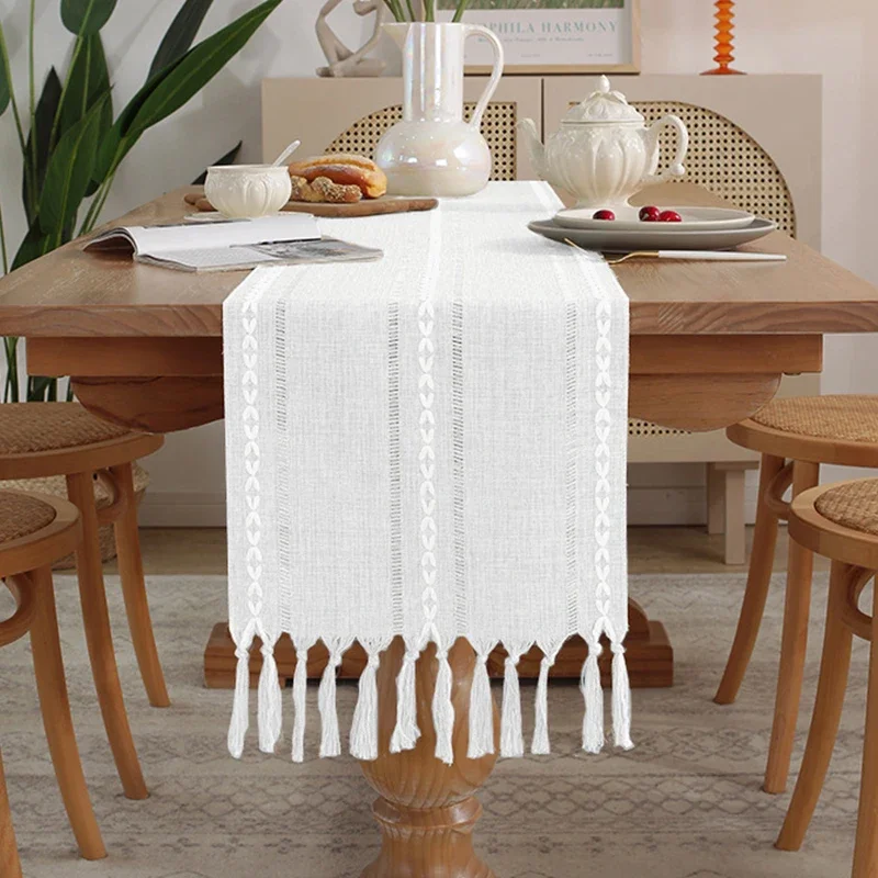 Bordlöpare i 1pc med tofsar, rustik duk i lantlig stil för babyshower, födelsedagsfest, bröllopsbordstillbehör: 35*200cm / Gul