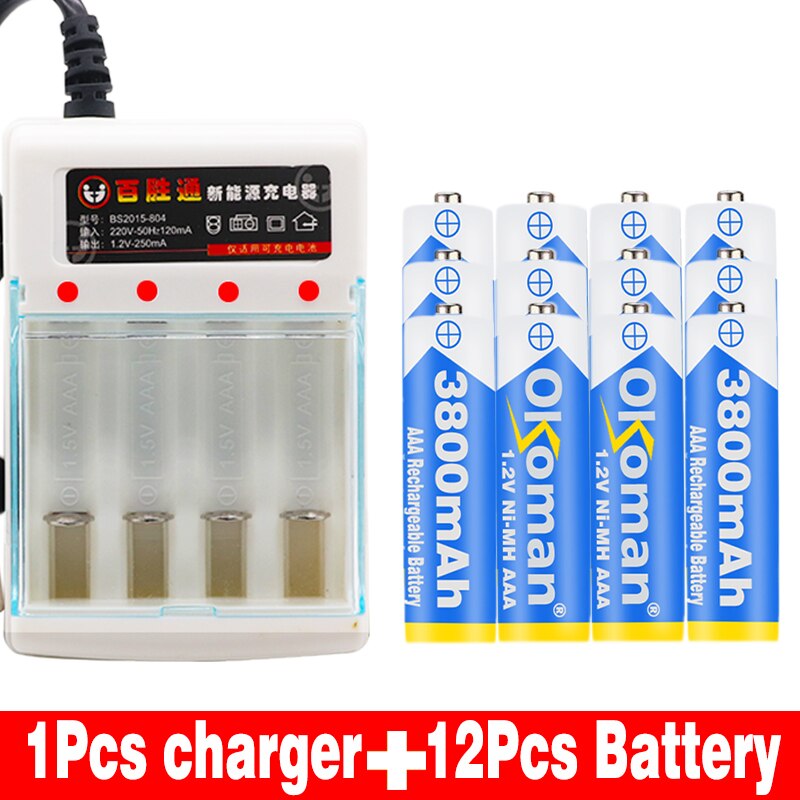 Figh 1.2V 3800mAh NI MH AAA Pre-Charged Ni-MH Rechargeable aa Battery For Toys Camera Microphone Batteries + Charger: Blue