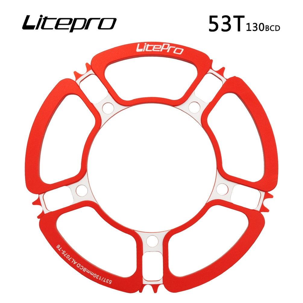 Litepro-platos y bielas de aleación de aluminio, Piñón para bicicleta plegable, 53T, 56, 58T, 5 agujeros, 130BCD: 53T red chainring