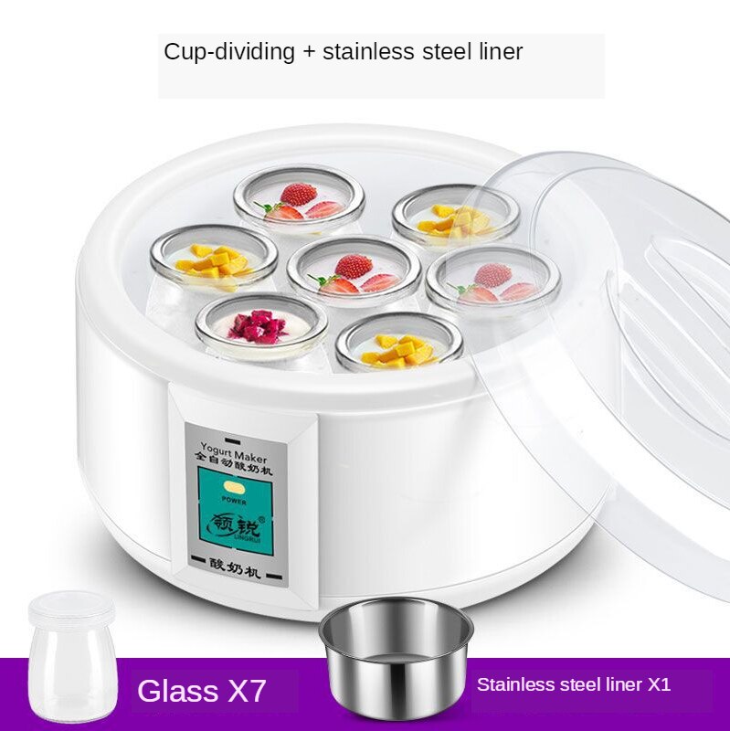 1.5l automatisk yoghurtmaskine med 7 dåser multifunktionel liner i rustfrit stål natto risvin marineret yoghurtmaskine: Medbring kop / Os