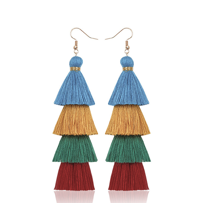 Bohemian 4 Gelaagde Kwastje Oorbellen Voor Vrouwen Etnische Lange Fringe Multi kleur Verklaring Dangle Earring Meisjesschoenen Sieraden: Antique Bronze Plated