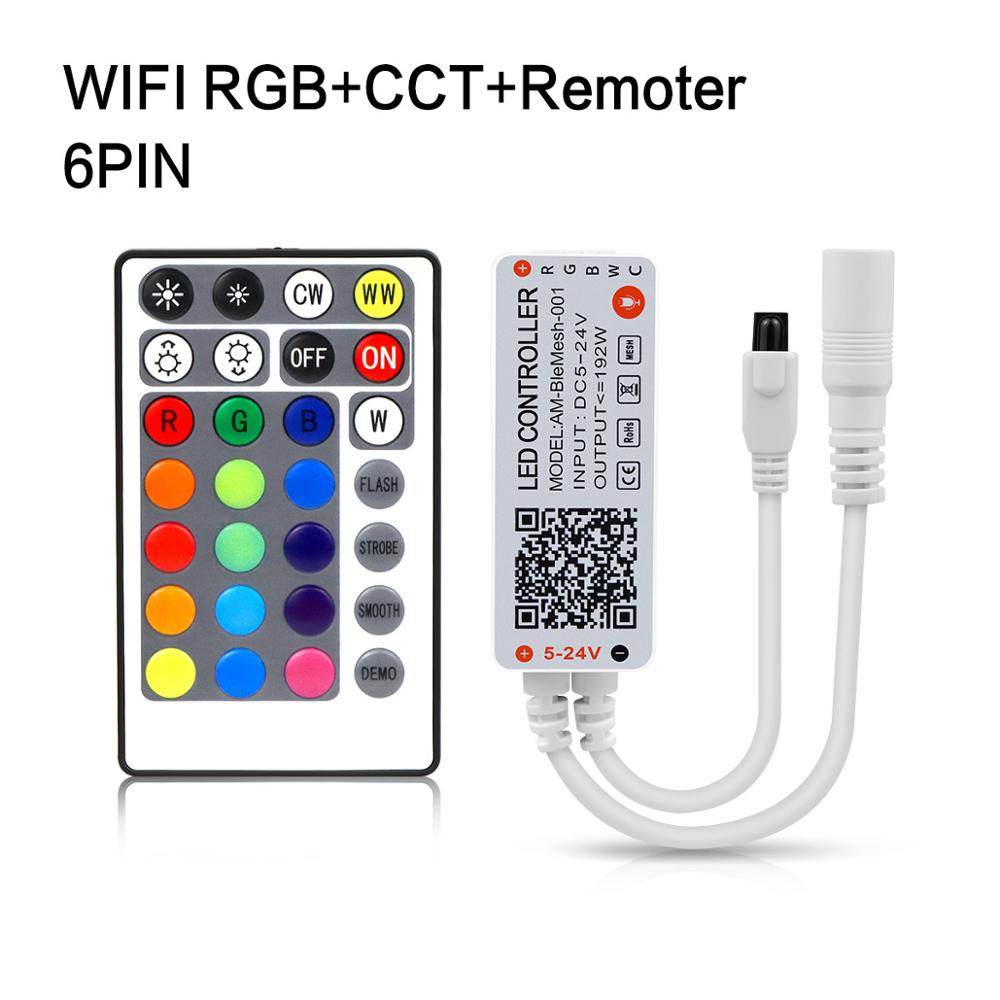 Tuya Smart Life APP WiFi LED contrôleur de bande DC5V 12V 24V Bluetooth sans fil RGB/RGBW/RGB + CCT télécommande sans fil Alexa: WIFI RGB CCT 6 IR
