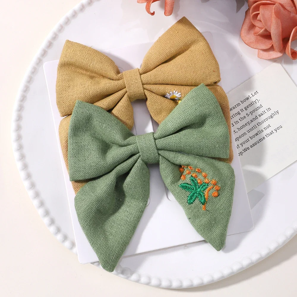 2 unids/set de pinzas para el cabello con lazos bordados, horquillas sólidas para niñas, pasadores de cinta hechos a mano, pasador de pelo de mariposa para niños, sombreros coreanos: Rojo