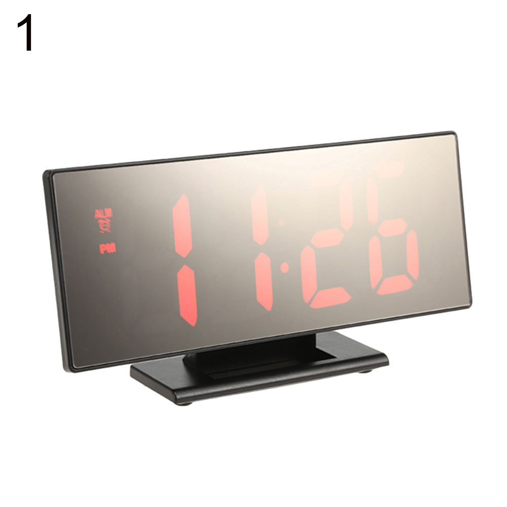 Alarm Clock Digital Big LED Screen Mirror Mute Time Display Alarm Clock Desk Table Timepiece Multifunctional Makeup Mirror Watch: Black Red