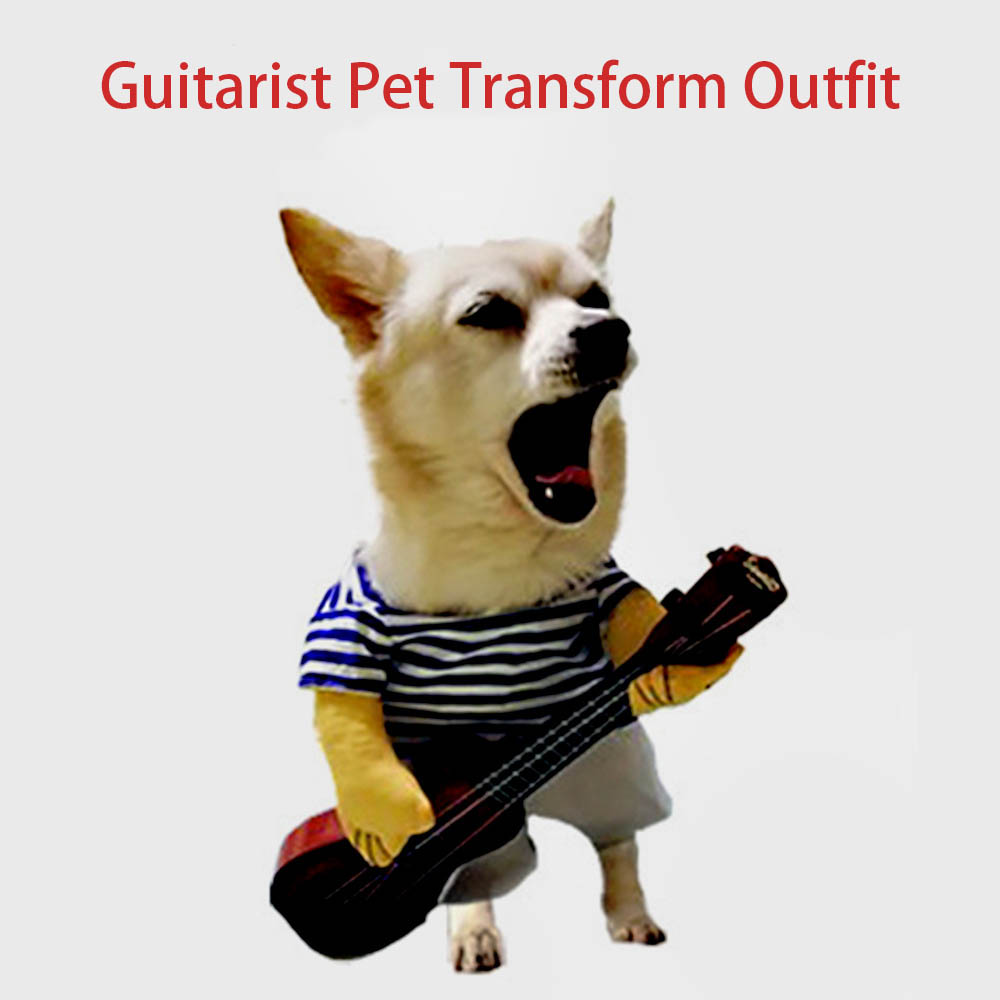 Pet Disguise Wearing Funniest Breathable Cat Costumes Halloween Lovely Cosplay Outfits Guitarist Pet Transform Outfit