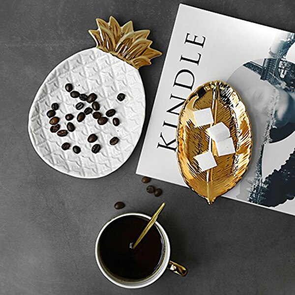 ! Pineapple Ceramic Storage Tray Pineapple Jewelry Pallet Food Pallet Dry Fruit Plate Home Decoration Plate white