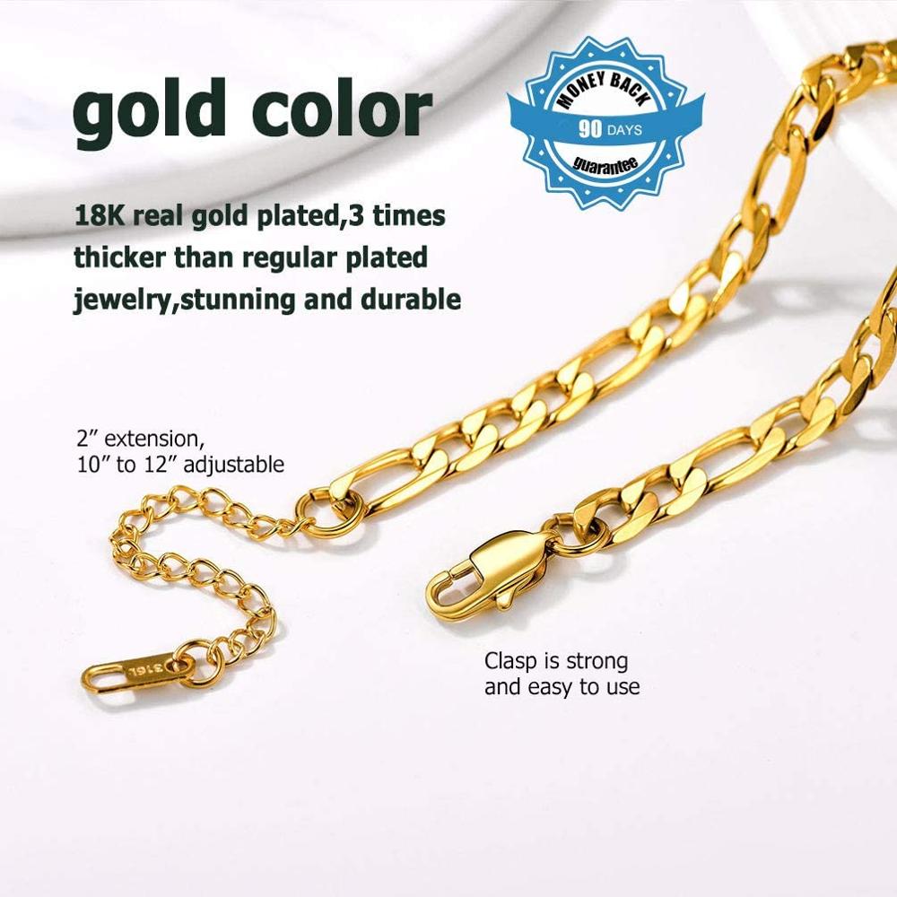 U7 Gold Anklet Stainless Steel Chain Anklets Summer Beach Jewelry for Men Women 25-30cm Long A336