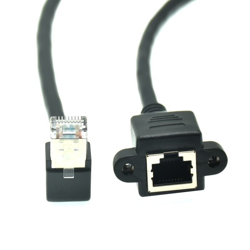 90 degrees Right Up Down Angle RJ45 Male to Female Screw Panel Mount Ethernet LAN Network Extension Cable converter 0.3m 0.6m 1m