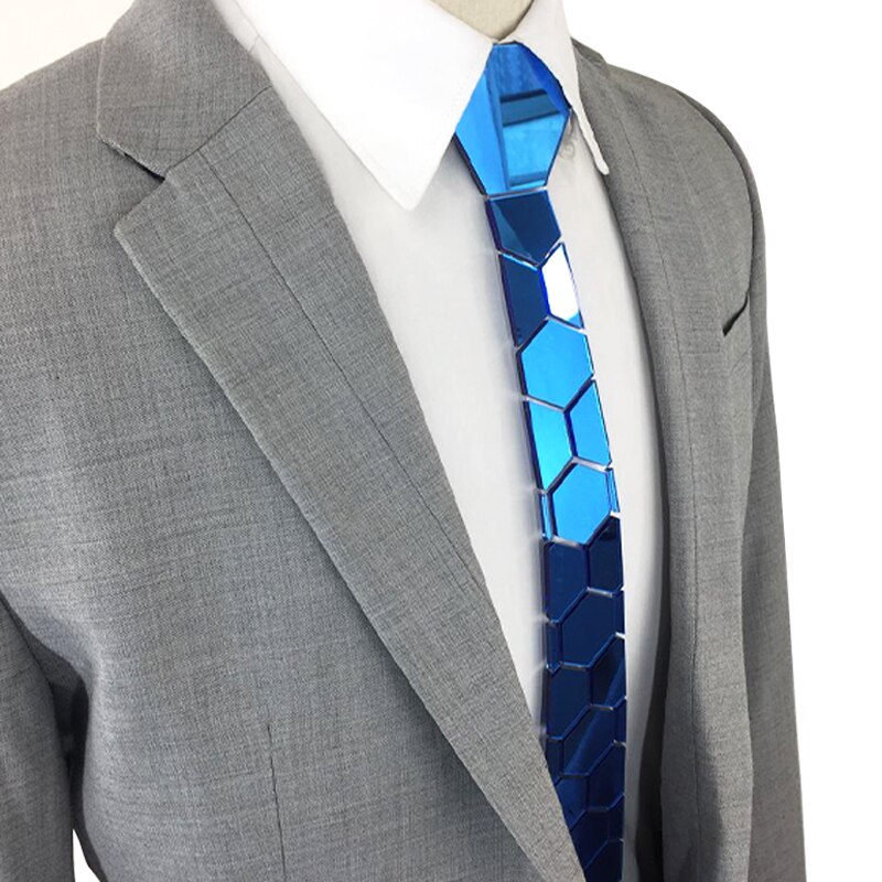 Cravate hommes de géometie forme nid d'abeille Slim Fit cravate miroir bleu tout Match accessoire de fête d'affaires luxe