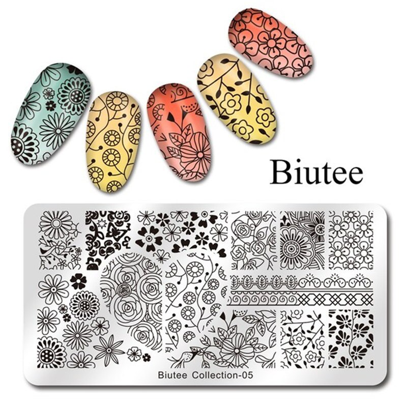 Biutee 12*6cm TAGEBUCH Nail art Vorlagen Stanzen Platte Blume Blatt Drucken Tier Brief Floral Muster Platten schablone Werkzeuge