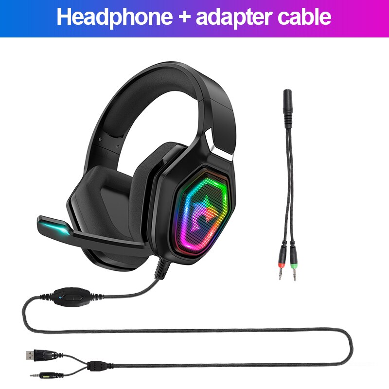 Noise reduction Headset Gamer With HD Microphone RGB Light 7.1 Surround sound USB+3.5MM Plug Wired headset For laptop/PS4/xbox: F3 NO BOX