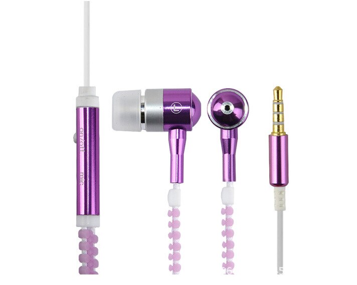 Cool Luminous Glowing Earphone Zipper Bass Mic Headset Night Lighting Colors For iPhone Samsung Xiaomi Metal In-ear Headpone: purple