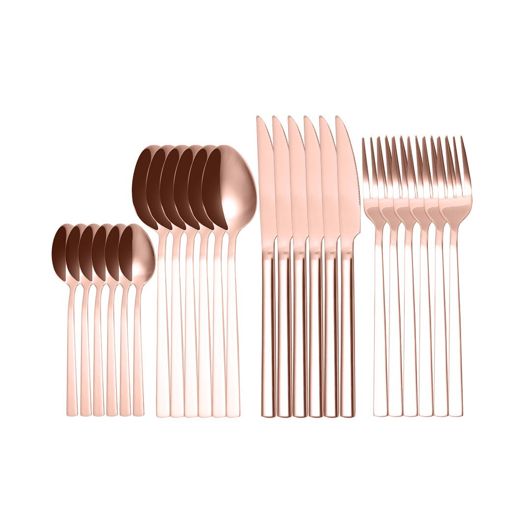 Tablewellware Servies Zwarte Bestek Set 24 Pcs Roestvrij Staal Bestek Doos Vorken Messen Lepels Diner Set Keuken Lepel Set: Style B rose gold 6