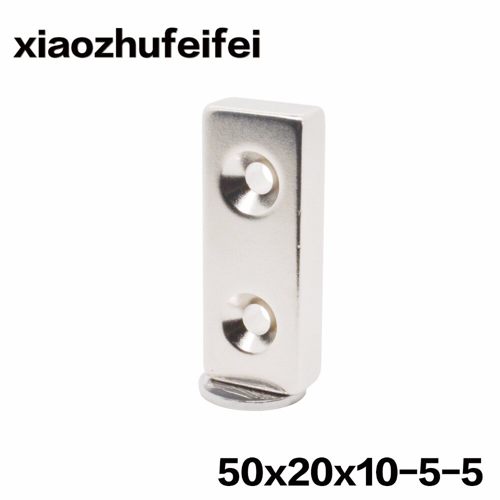 1 stks Magnetische Sterke Blok Magneten Zilver Kleur 50x20x10mm Gat 5mm Neodymium N50 50*20 * 10-5-5mm
