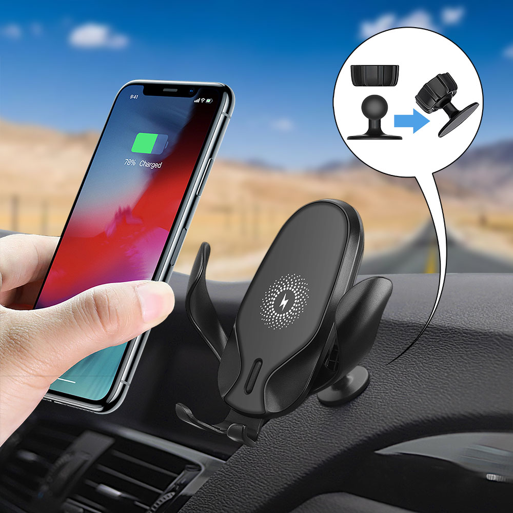 Fdgao qi sem fio carregador de carro gravidade automática para o iphone 11 pro x xs xr 8 samsung s10 s9 s8 nota 10 9 10 w carregamento rápido titular