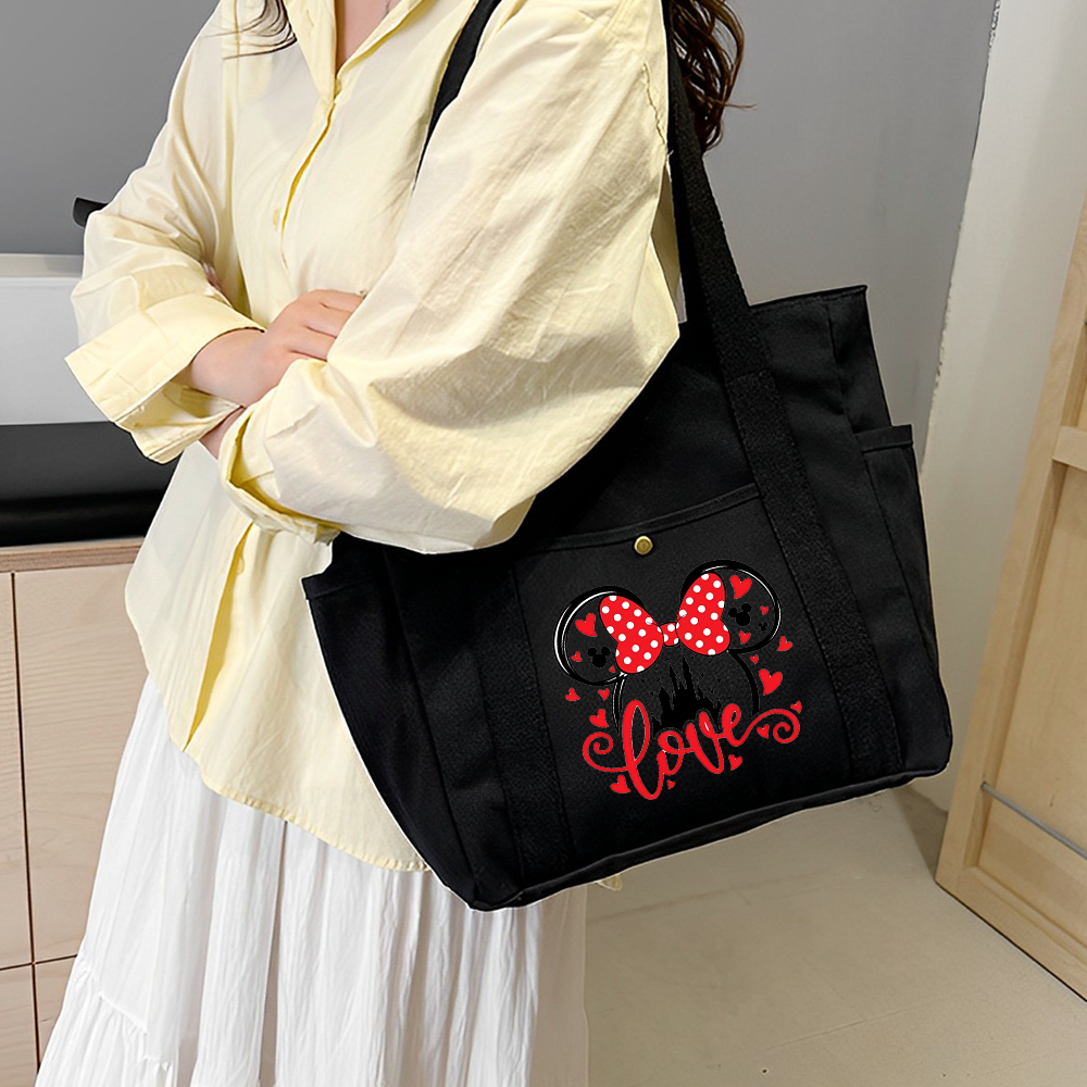 Sacs fourre-tout en toile de grande capacité Mickey Minnie Mouse, sac de transport pour le travail, tenue d'étudiant, sac de Shopping à bandoulière pour livre: Rose chaud