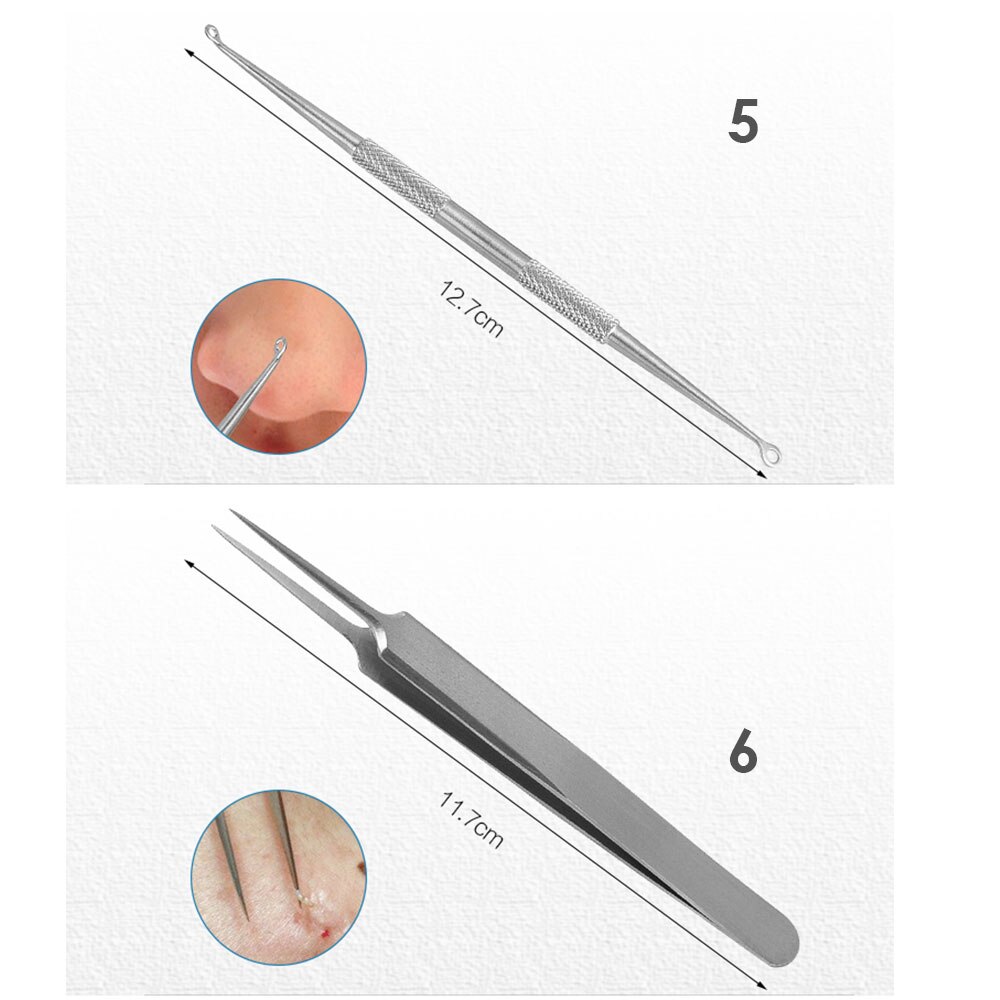 7pcs Blackhead Remover Tools Black Spots Needles Pore Cleanser Vacum Comedone Pimple Blemish Extractor Beauty Acne Remover Tool