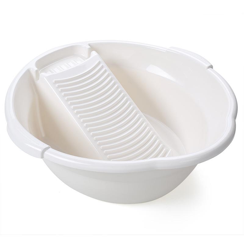 Large plastic wash basin with foam broom practical thickening baby underwear laundry tub convenient home supplies: white