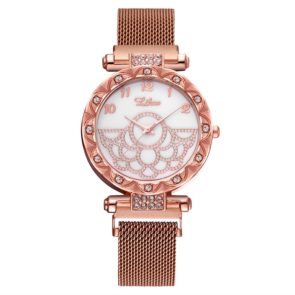 Vrouwen Horloges Luxe Strass Rose Goud Dames Horloges Legering Magnetische Vrouw Armband Horloge Klokken Relogio Feminino Часы: rose gold