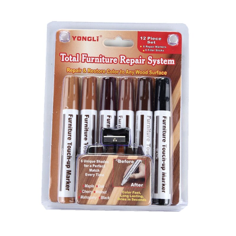 17Pcs Furniture Touch Up Kit Markers &amp; Filler Sticks Wood Scratches Restore Kit Scratch Patch Paint Pen Wood Composite Repair