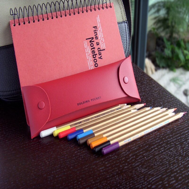 Opvouwbare etui met dubbele gesp, koreaanse eenvoudige etui, school- en kantoortas, pu-opbergtas, lange mini-knoopsluiting, opvouwbaar vak