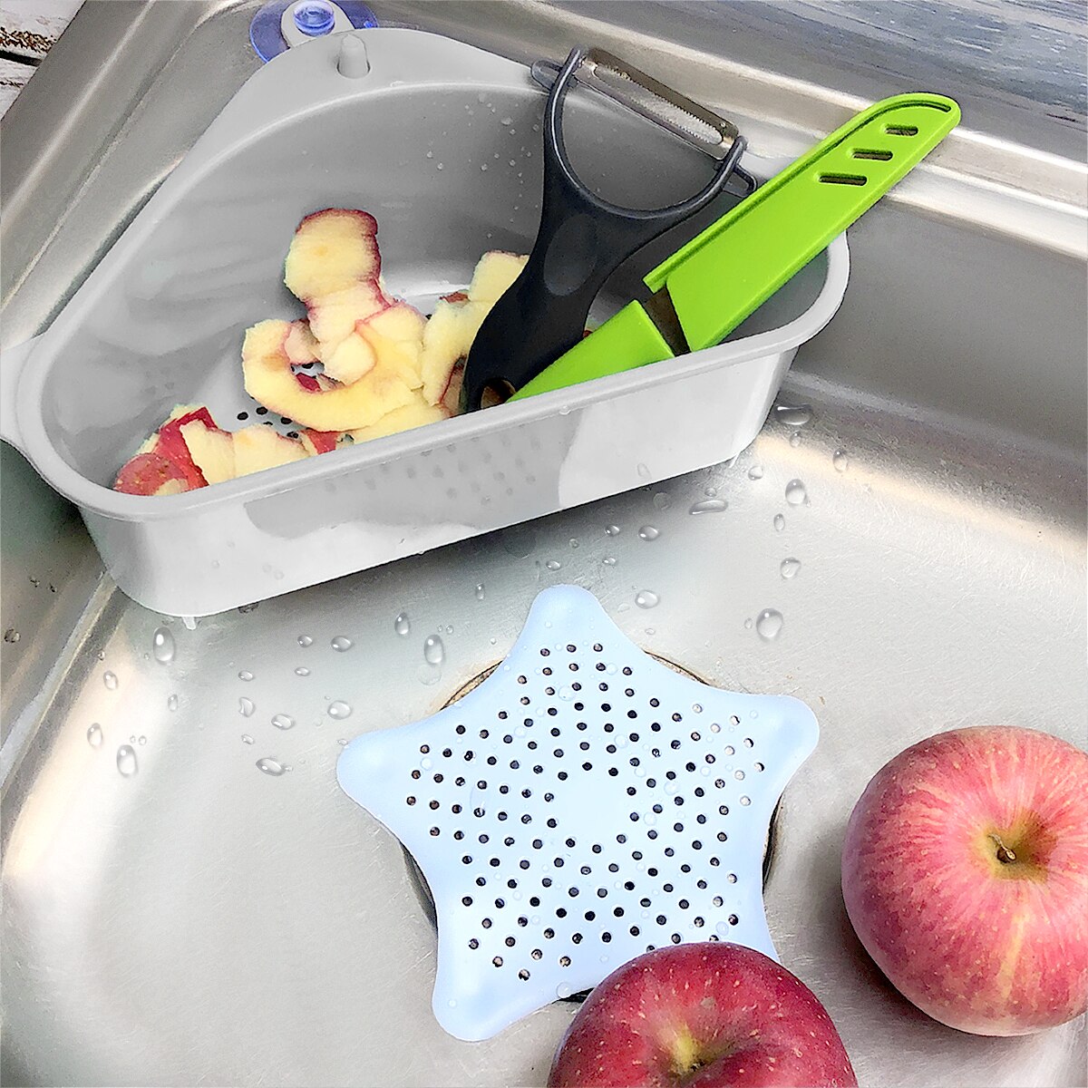 Colador triangular para fregadero con ventosa, escurridor para verduras y frutas, cesta, filtro para fregadero, herramientas de cocina