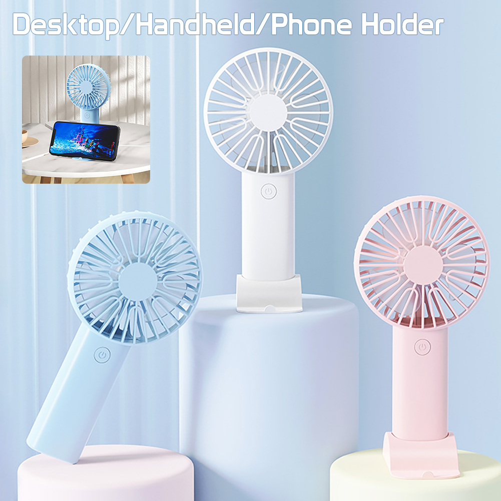 Ventilador portátil de mano recargable por USB, miniventilador de verano para exteriores, ventilador de escritorio de 3 engranajes con soporte para teléfono para oficina y estudio
