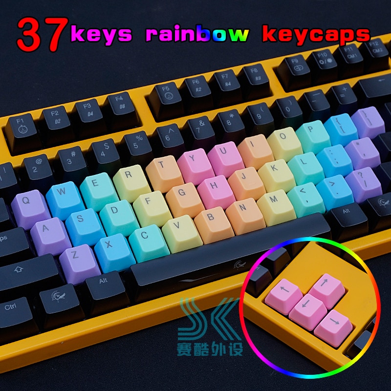 14 37 toetsen Mechanische Toetsenbord keycaps Kleurrijke rode OEM Hoogte ABS Licht Kleur Geleidelijke Verandering Dubbele kleur dip-dye key Caps